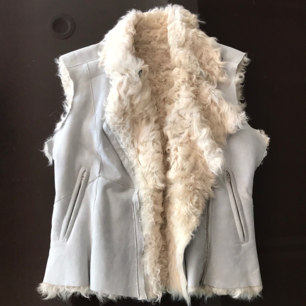 Vintage ice blue suede fur vest quality very lux